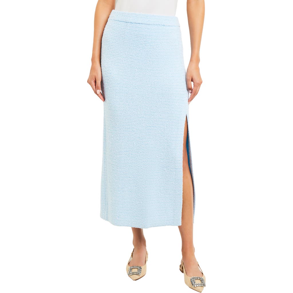 Misook Bouclé Knit Straight Midi Skirt In Caribbean Mist/white