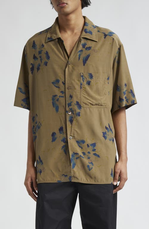 Lemaire The Summer Oversize Floral Print Camp Shirt Khaki /Ink at Nordstrom,