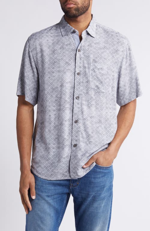 Tommy Bahama Veracruz Cay Rio Geo Short Sleeve Button-Up Shirt Storm Gray at Nordstrom,