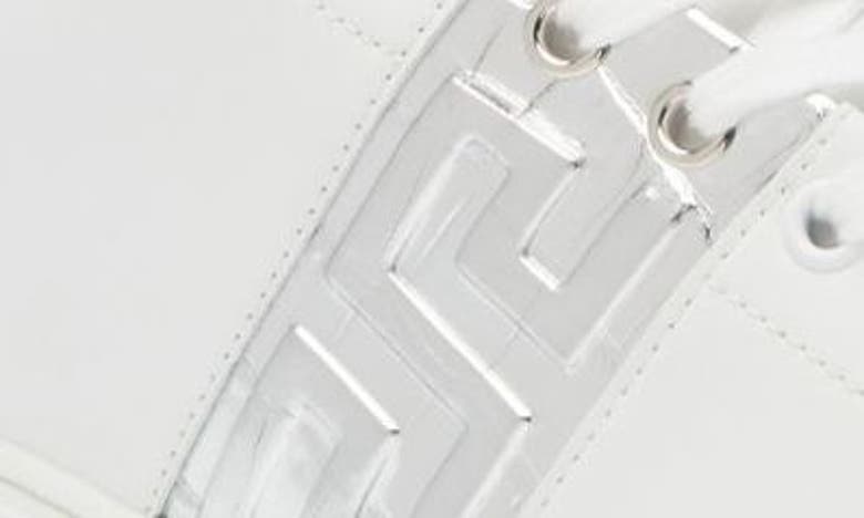 Shop Versace Greca Croc Embossed Panel Sneaker In White Silver Palladium
