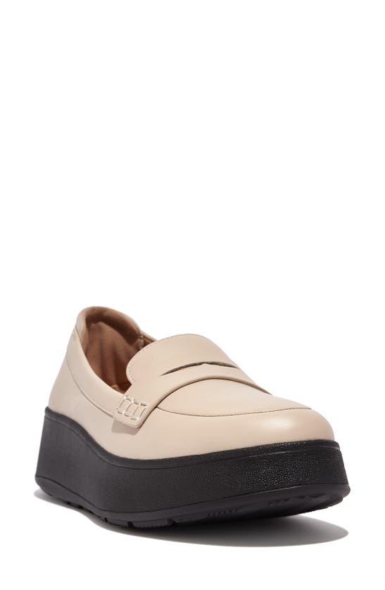 Fitflop F-mode Leather Flatform Penny Loafer In Stone Beige
