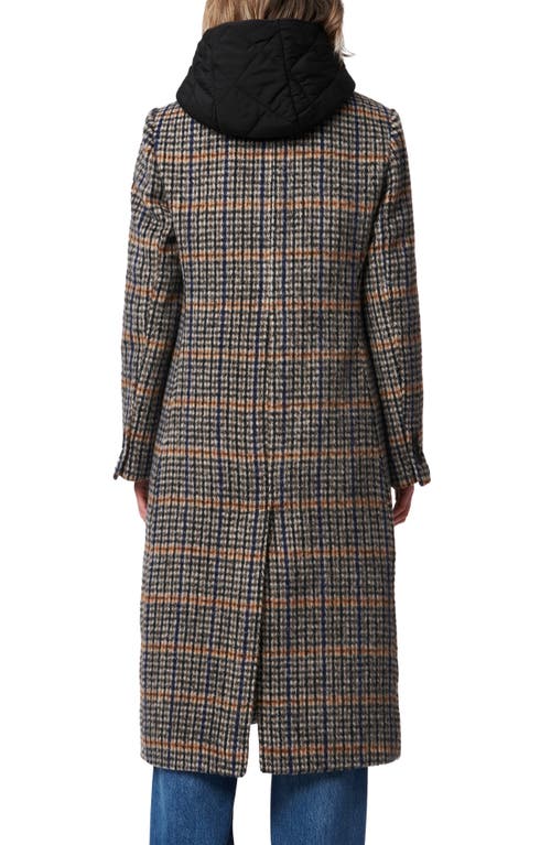 Shop Bernardo Plaid Coat With Hooded Bib In Multi Black