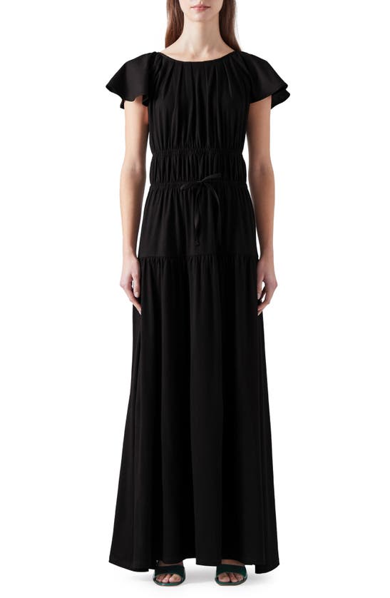 Shop Lk Bennett Carla Ruffle Sleeve Tiered Maxi Dress In Black