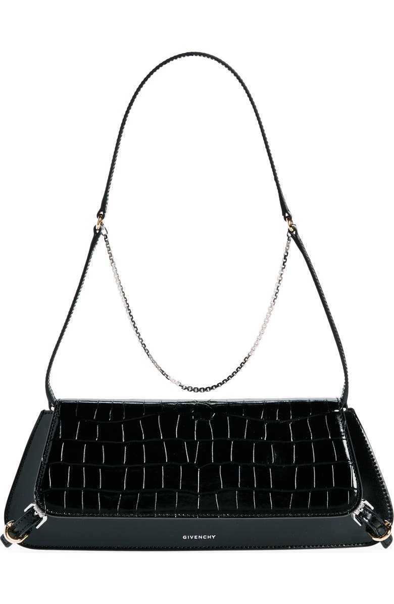 Givenchy Voyou Croc Embossed Leather Shoulder Bag, Main, color, Black