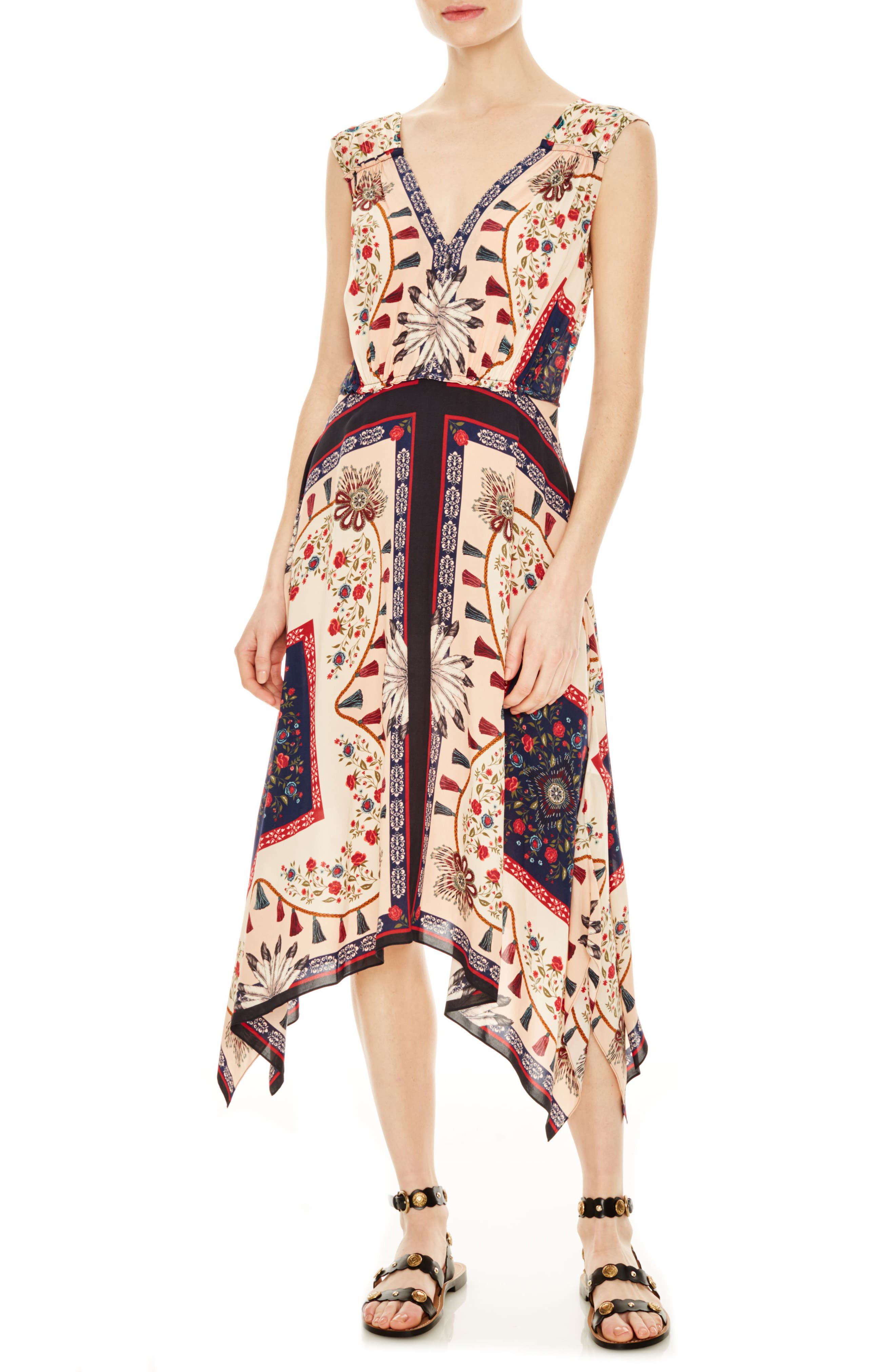 Sandro Lee Pattern Mix Handkerchief Hem Sleeveless Dress, 4 FR - Black