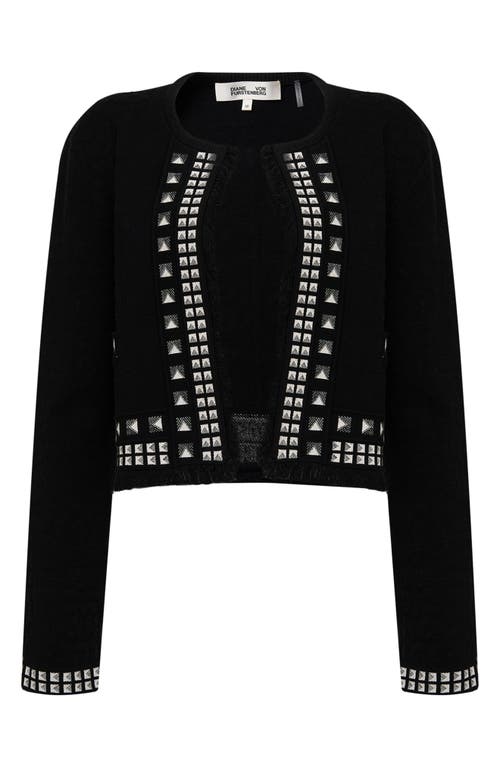 Shop Dvf Brogram Crop Open Front Cardigan In Black/stud