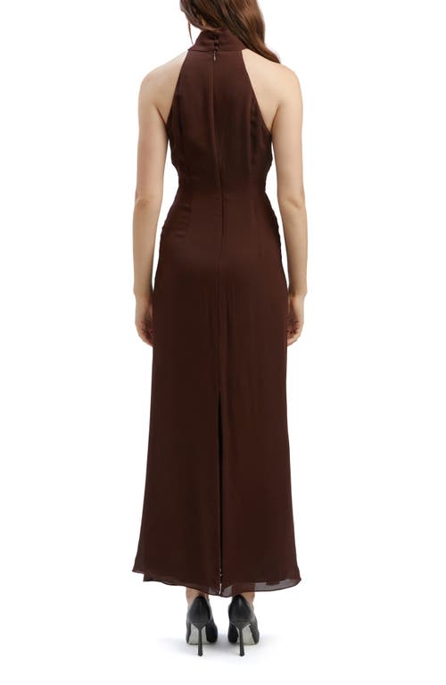 Shop Bardot Ola Mock Neck Chiffon Maxi Dress In Chocolate