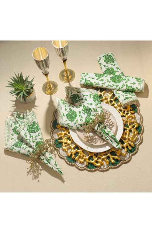 Tiramisu Green Artichoke Bliss Block Print Cotton Napkins In Green