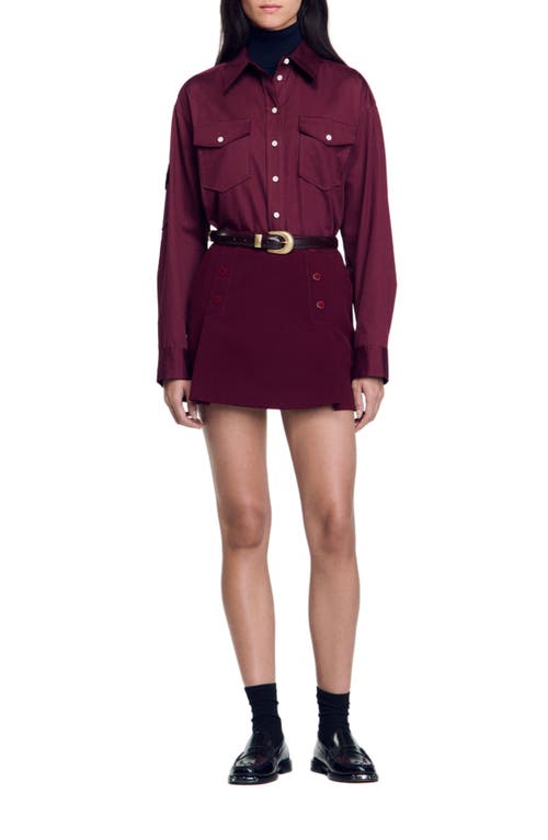 Shop Sandro Short Skirt With Press Studs In Bordeaux