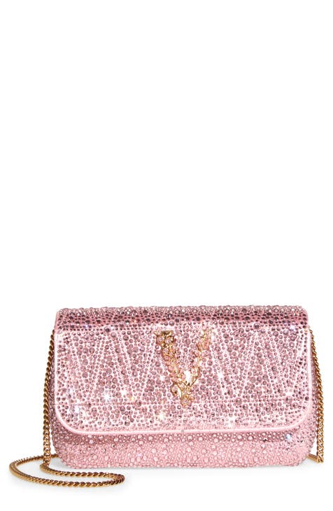 Versace Virtus Crystal Leather Belt - Pink