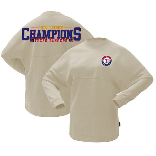 Women's Spirit Jersey Cream Texas Rangers 2023 World Series Champions Sparkle Long Sleeve T-Shirt