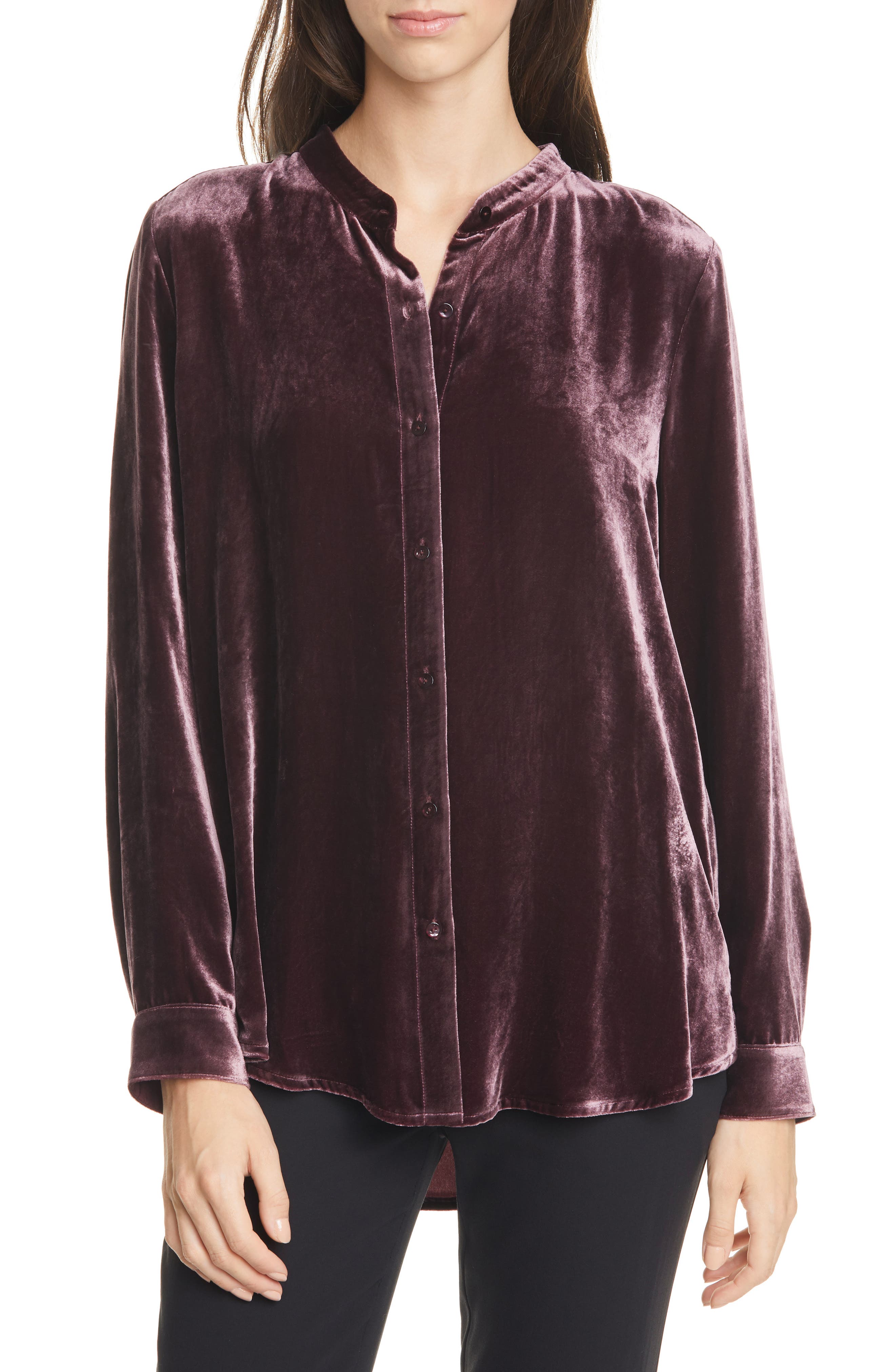 eileen fisher long velvet shirt