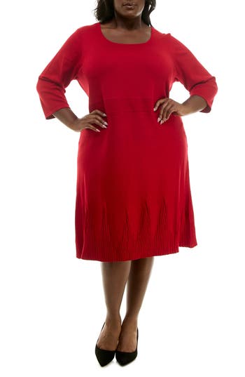 Nina Leonard Ribbed Fit & Flare Sweater Dress In Red