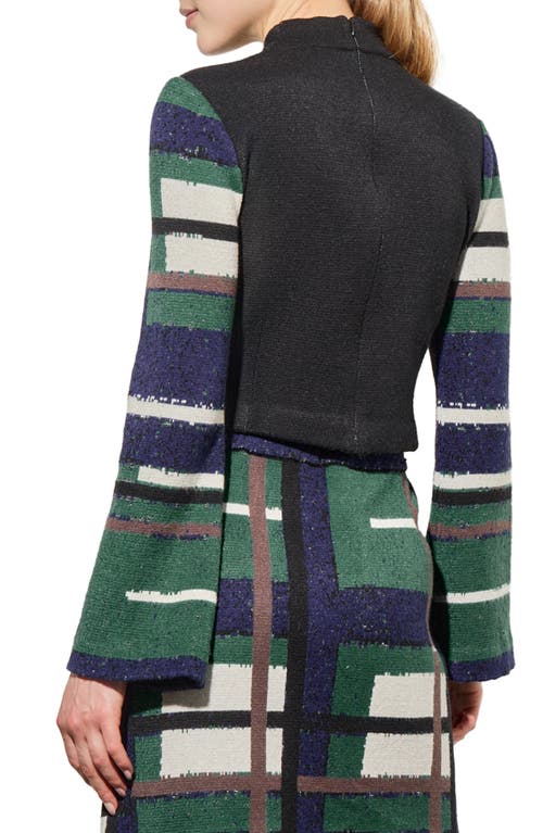 Ming Wang Cozy Asymmetric Faux Button Front Knit Crop Top In Forest Multi