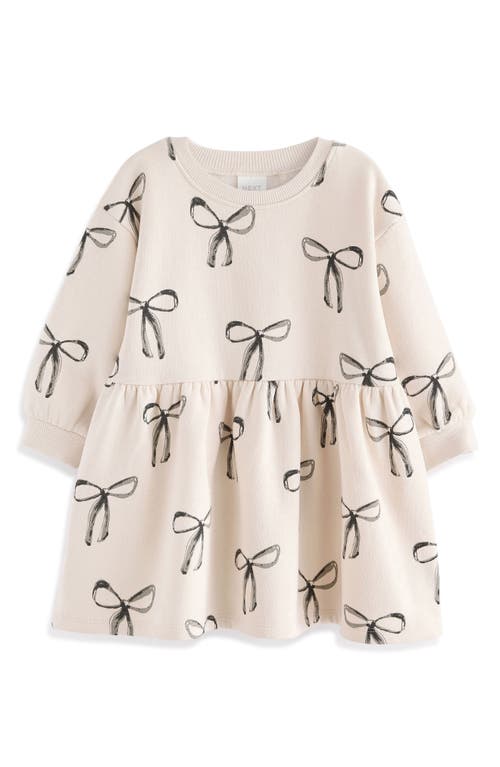 NEXT Kids' Bow Print Long Sleeve Cotton Jersey Dress in Ivory 