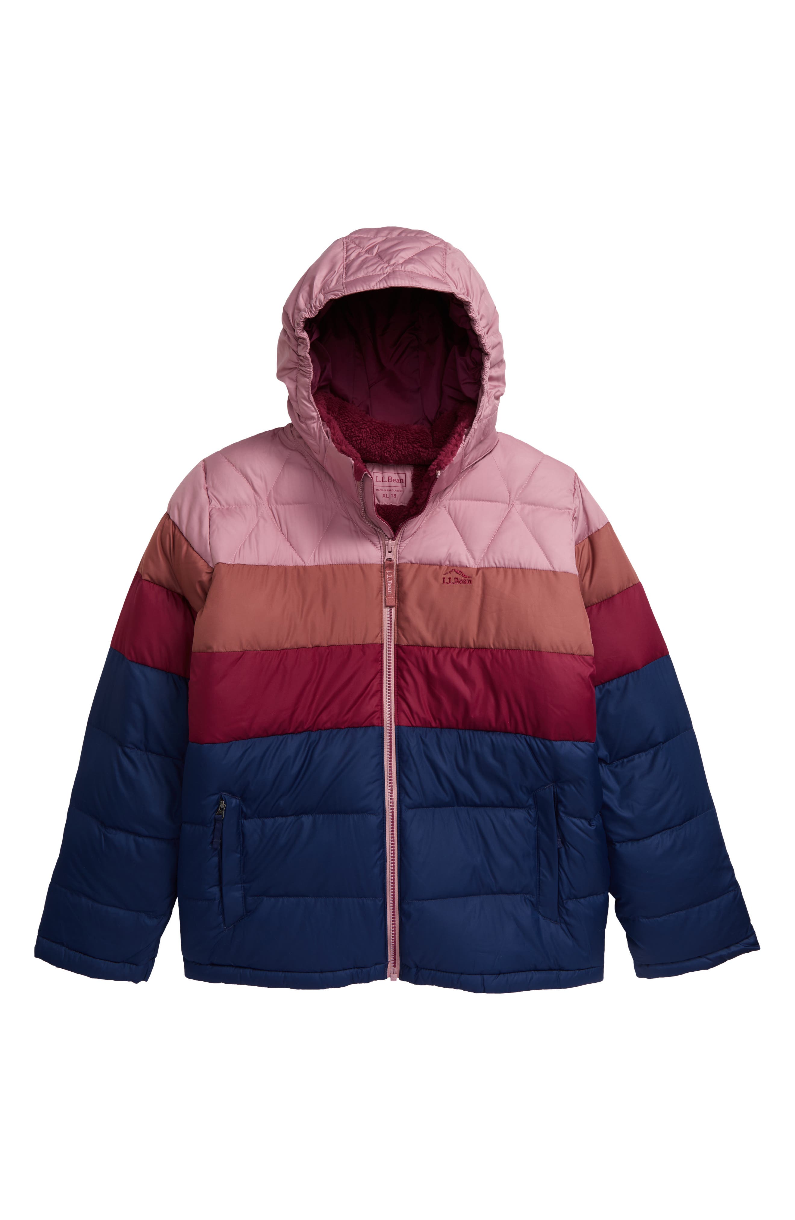 L.l.bean Kids' Water Resistant Hooded Down Puffer Jacket In Mauve Berry