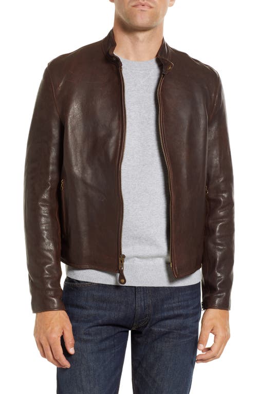 Leather Moto Jacket in Brown