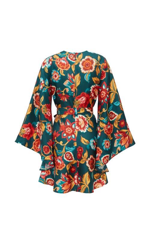 La Doublej Magnifico Belted Floral-print Silk-twill Mini Dress In Hottie Emerald