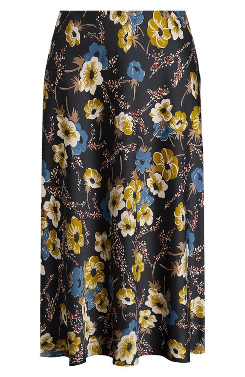 Shop Lauren Ralph Lauren Floral Satin Charmeuse Midi Skirt In Black Multi