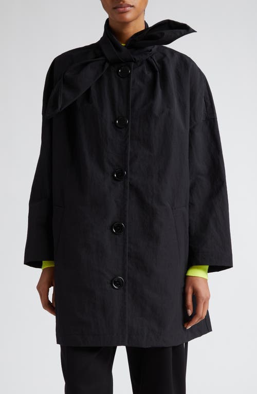 Bandana Collar Nylon Taffeta Trench Coat in Black