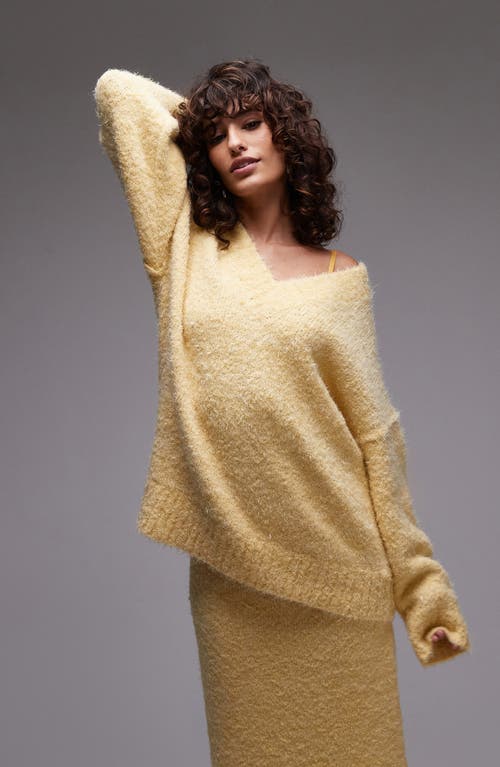 Shop Topshop Oversize V-neck Sweater In Yellow