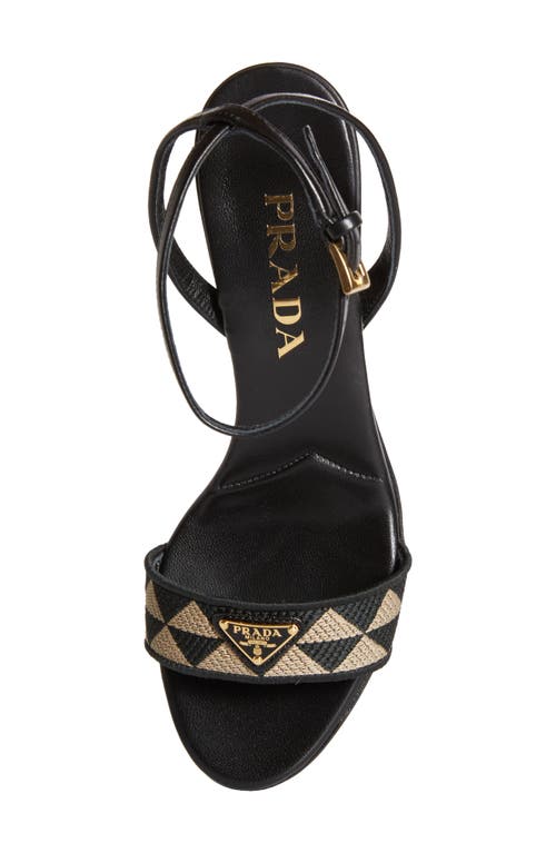 Shop Prada Triangle Jacquard Slide Sandal In Black/beige