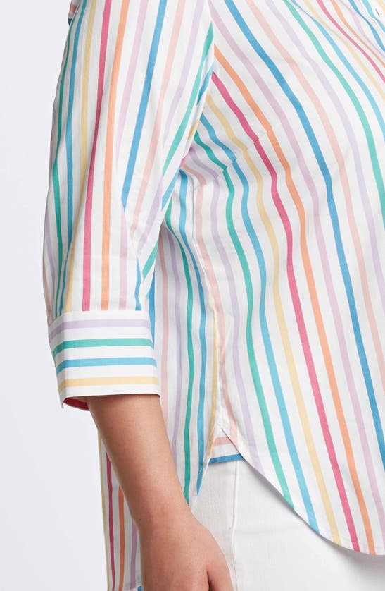 Shop Foxcroft Meghan Rainbow Stripe Cotton Button-up Shirt In White Multi Stripe