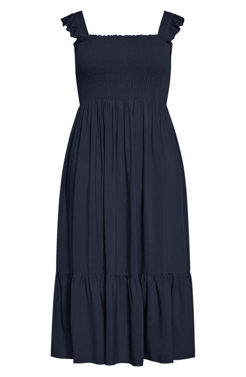 Shop City Chic Hally Smocked Midi Sundress In Navy