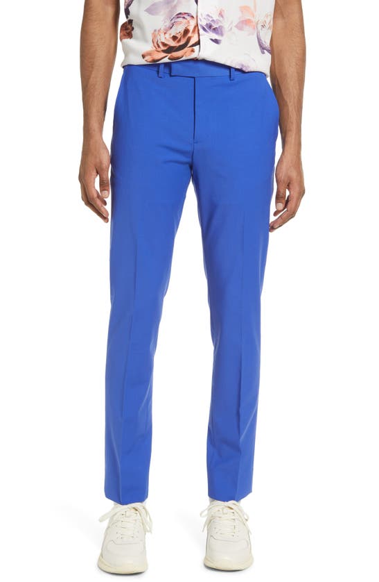 Open Edit Solid Extra Trim Wool Blend Trousers In Blue Dazzle