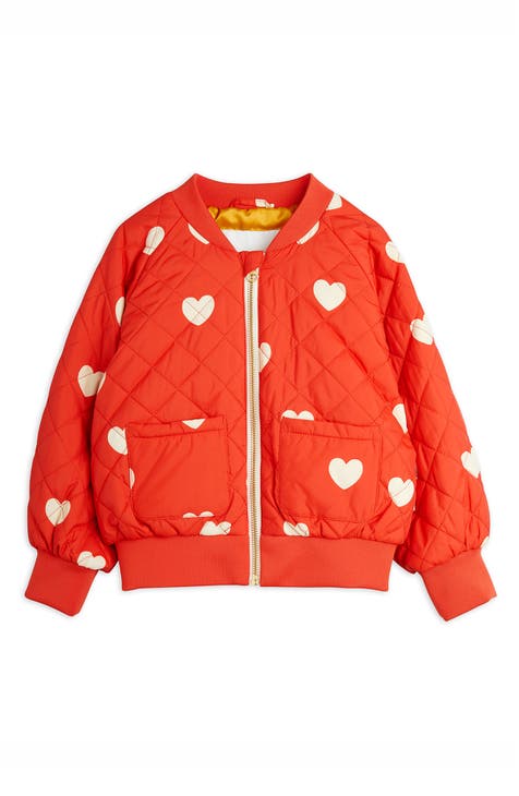 Kids' Heart Print Quilted Baseball Jacket