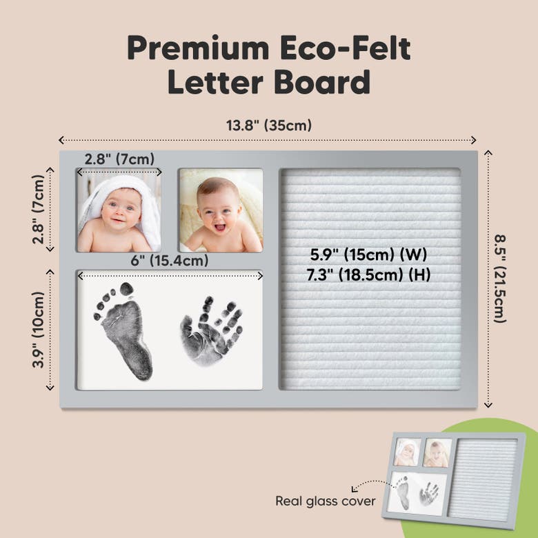 Shop Keababies Heartfelt Clean Touch Inkless Hand & Footprint Frame Kit With Letterboard In Cloud Gray