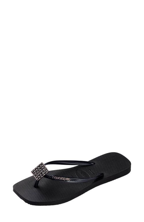 Havaianas Slim Crystal Charm Flip Flop In Black
