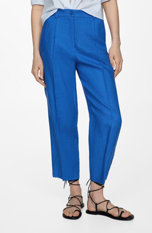 Shop Mango Brunoli Linen Ankle Straight Leg Pants In Medium Blue