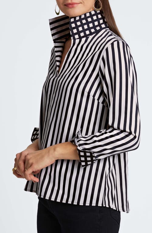 Shop Foxcroft Agnes Stripe Long Sleeve Cotton Sateen Shirt In Silver Birch Stripe