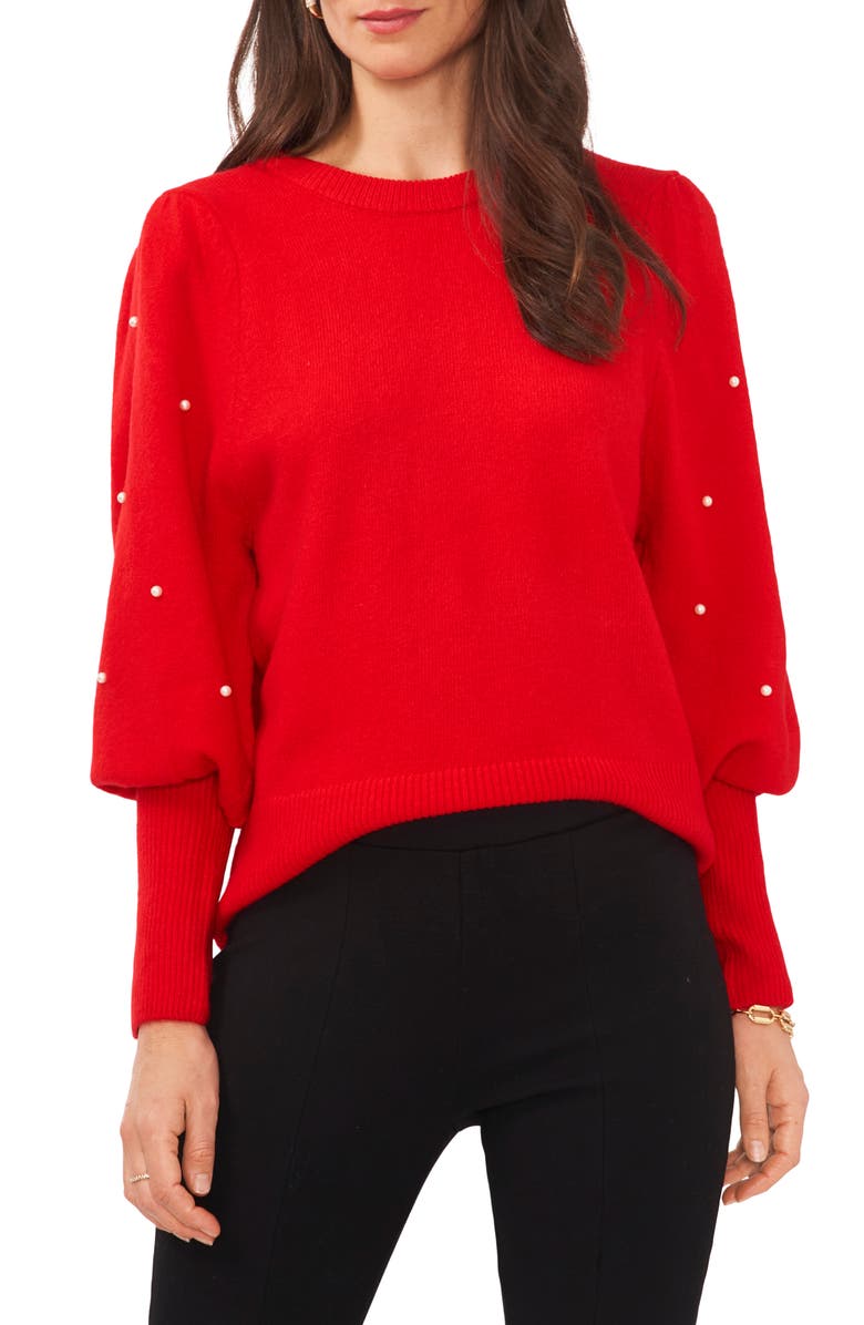 Chaus Imitation Pearl Juliet Sleeve Sweater | Nordstrom