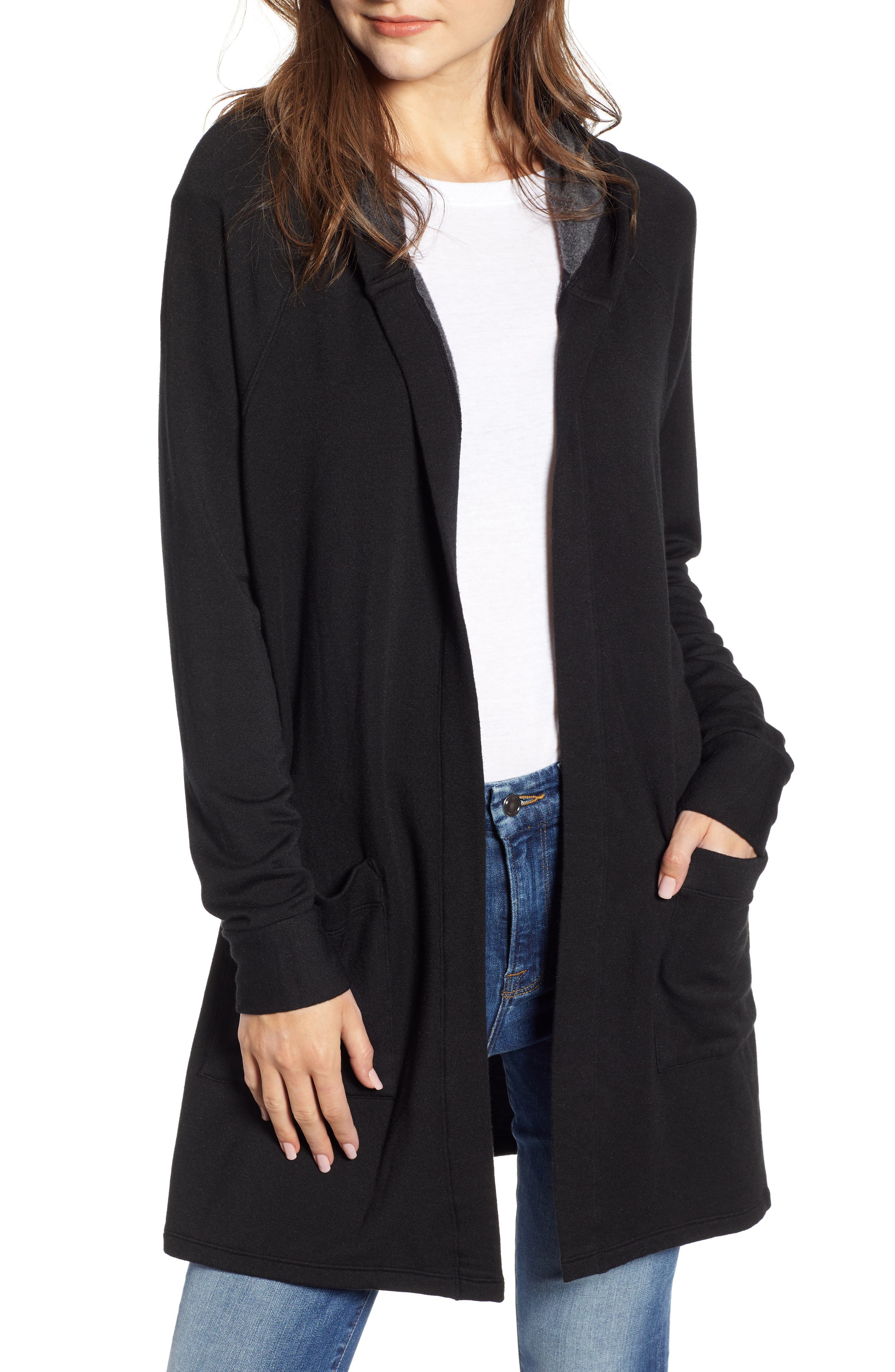 hooded fleece cardigan