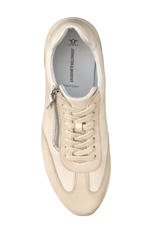 Johnston & Murphy Gracie Side Zip Sneaker In Bone Calfskin/kid Suede