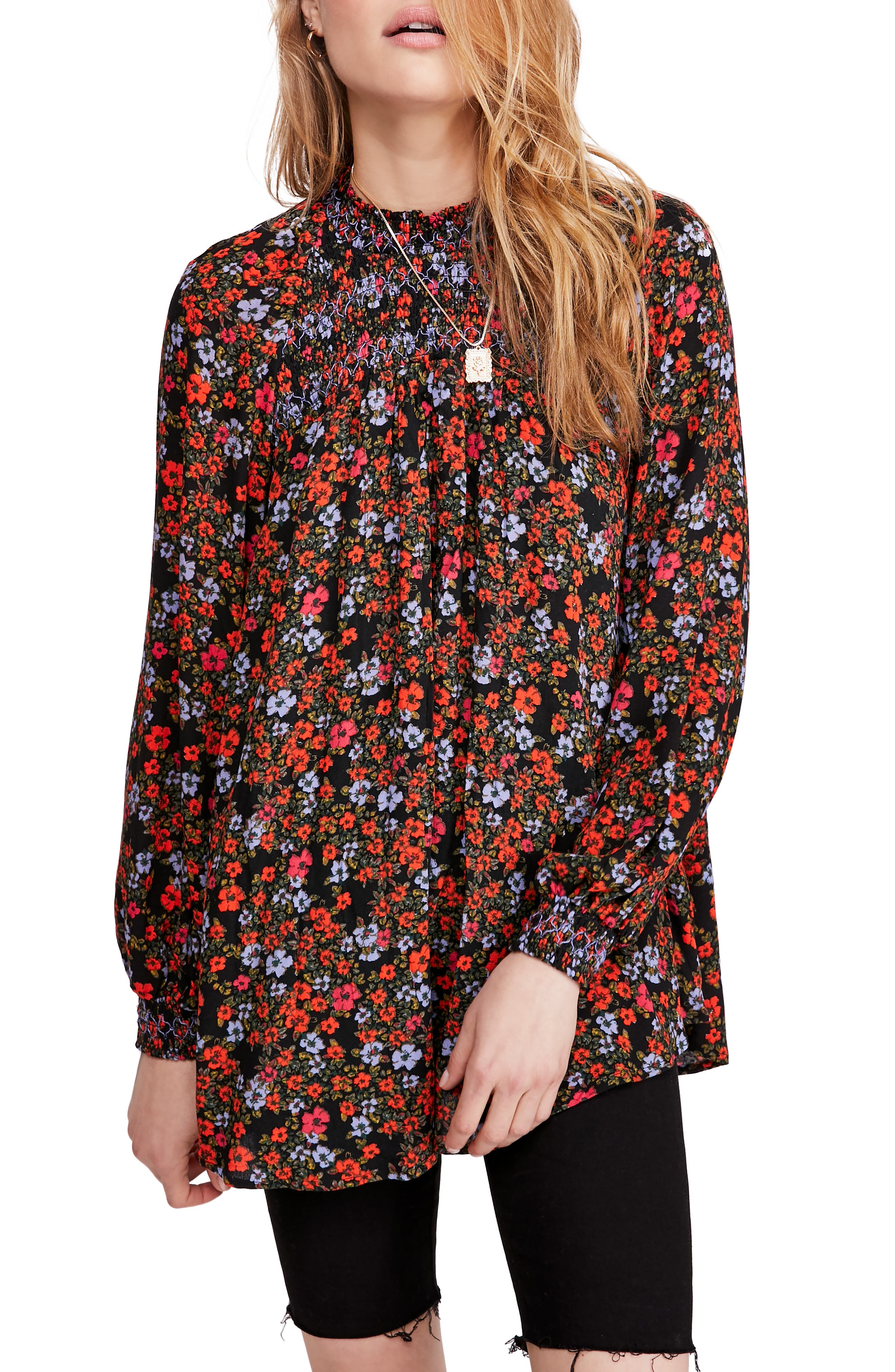 free people flowers in her hair smock detail tunic top