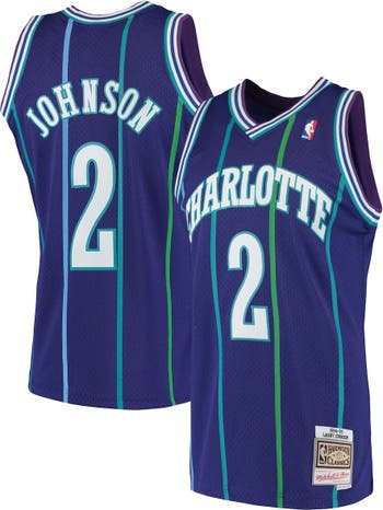 Men's Charlotte Hornets Larry Johnson Black Team Color Swingman Jersey by Mitchell & Ness