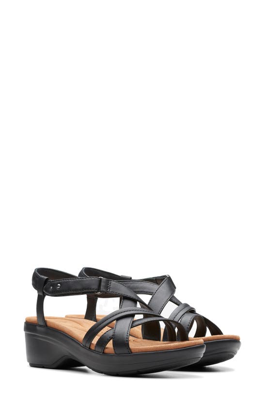 Shop Clarks (r) Tuleah May Ankle Strap Platform Sandal In Black Leather