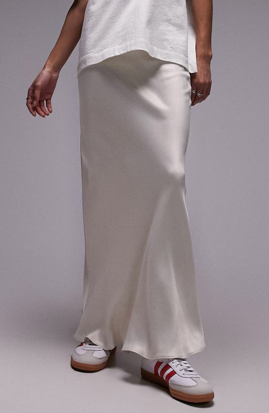 Shop Topshop Bias Cut Satin Maxi Skirt In Ivory