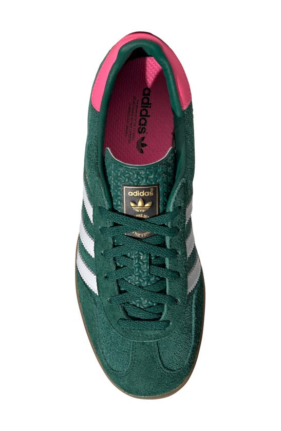 Shop Adidas Originals Gazelle Indoor Sneaker In Green/ White/ Lucid Pink