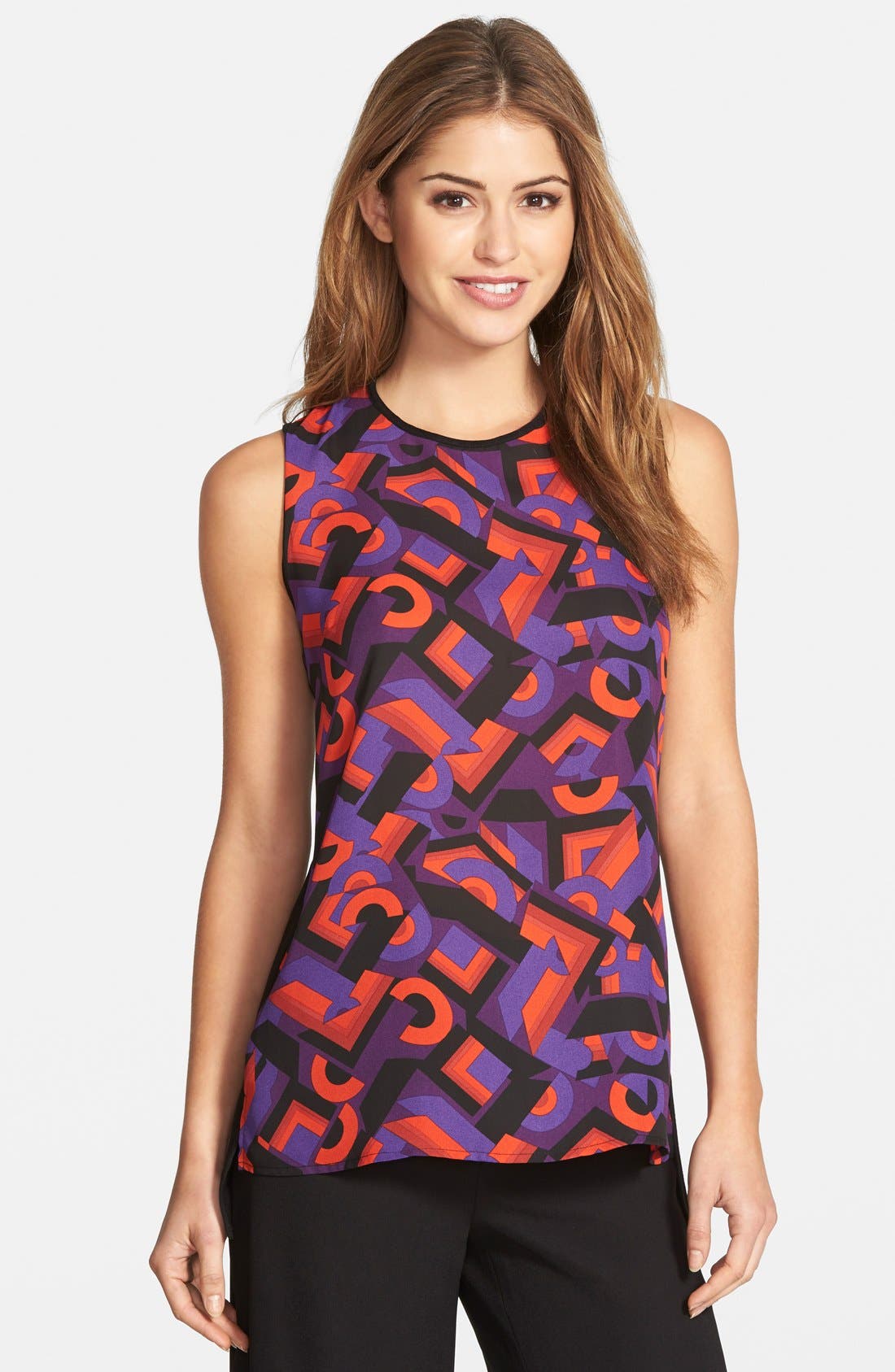 Vince Camuto 'Runway Graphic' Sleeveless Mixed Media Top Nordstrom
