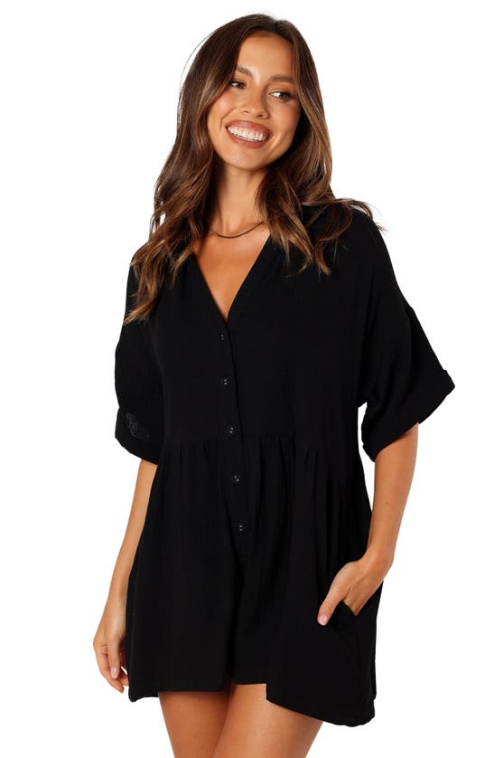 Petal And Pup Petal & Pup Winny Crinkle Cotton Romper In Black