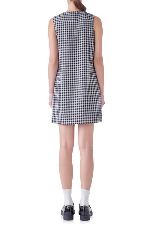 English Factory Check Grommet Sleeveless Shift Dress In Black