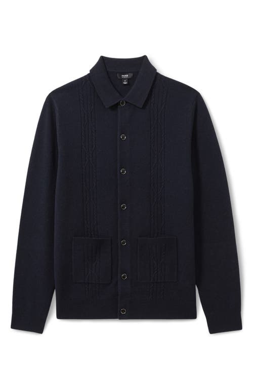 Shop Reiss Lockhurst Cable Detail Wool Cardigan In Navy