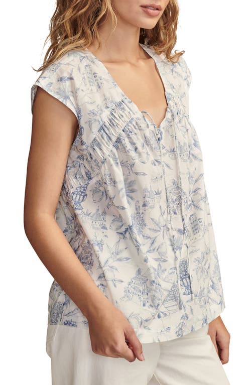 Shop Lucky Brand Print Ruched Top In Blue Toile