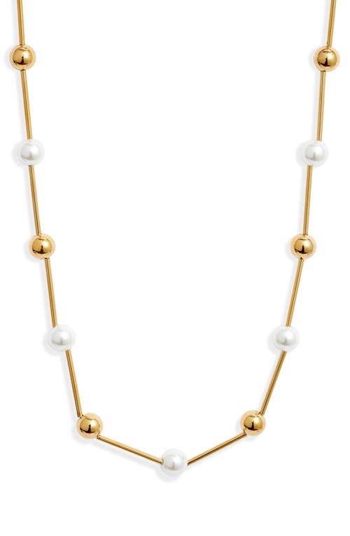 Jenny Bird Nova Imitation Pearl & Bead Station Necklace in Gold