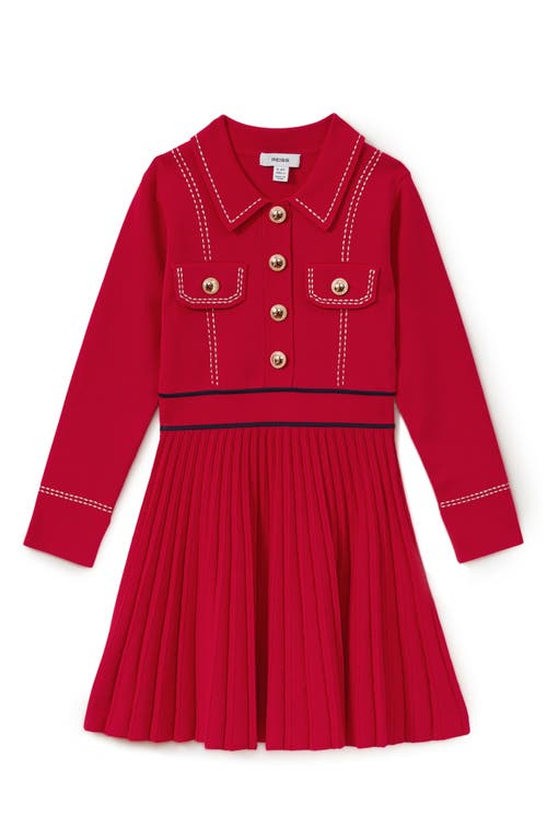 Reiss Kids' Sapna Long Sleeve Button Front Knit Dress In Red