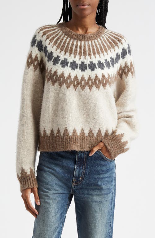 Shop Nili Lotan Alena Fair Isle Alpaca Blend Crewneck Sweater In Oatmeal Fairisle